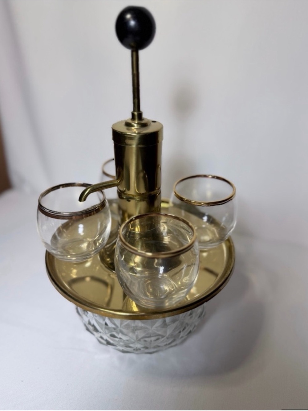 Vintage Park Sherman MCM Gold and Clear Glass Beverage Cruet Set